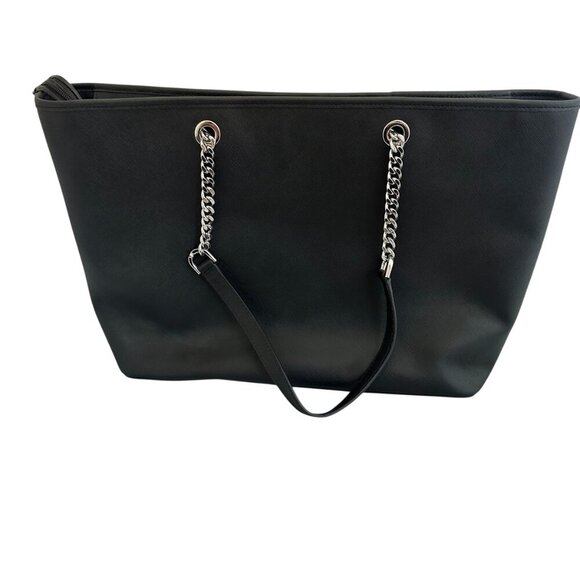 Michael Kors Jet Set Saffiano Black Leather Tote Bag Purse Laptop Travel Chain - Picture 6 of 11